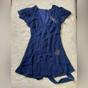 NWT Lulu's Deep Blue Ruffle Mini Dress